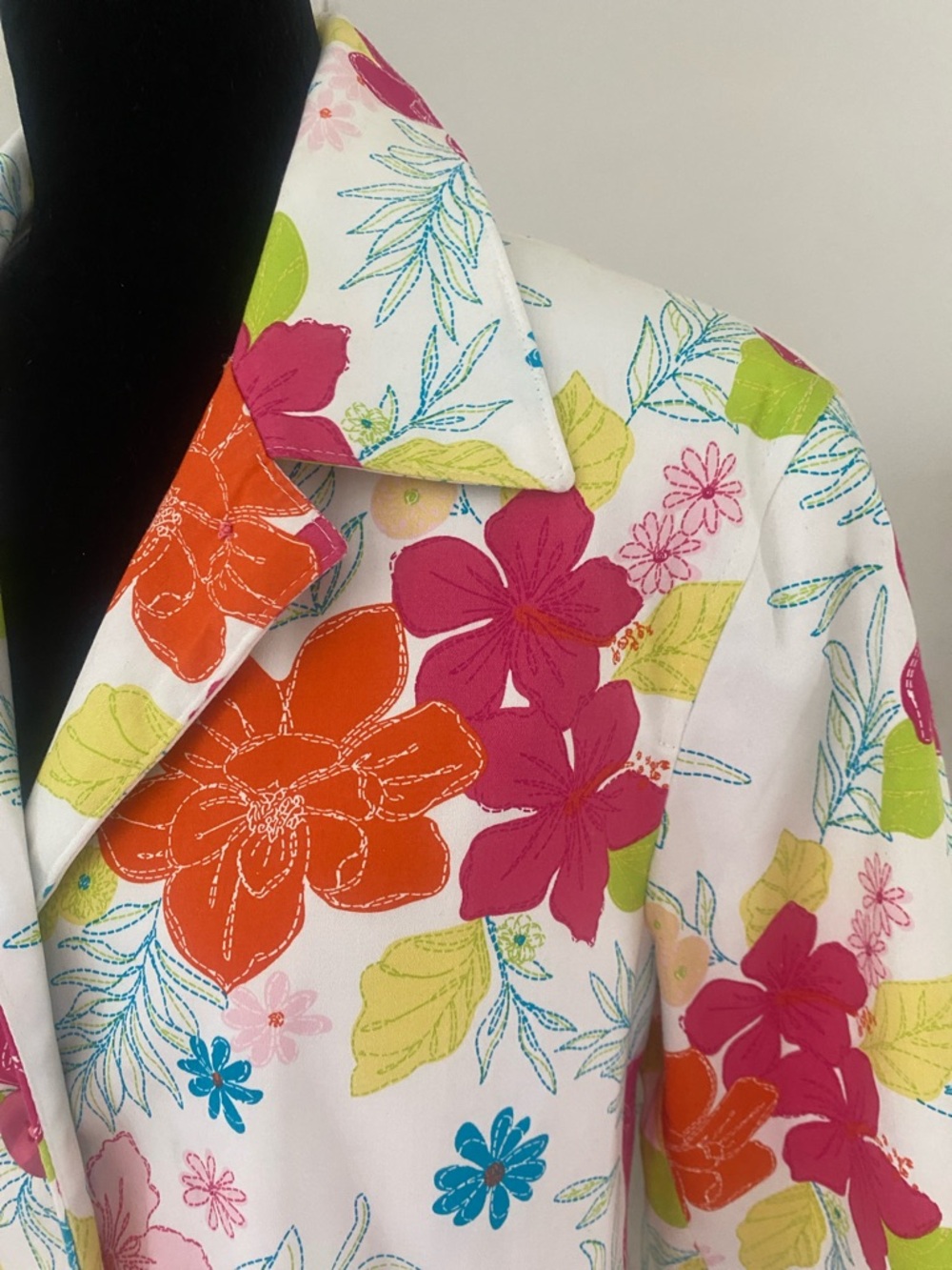 Harvé Benard Bold Colourful Floral button down lined cotton Spring Coat Size 16 - Picture 7 of 17